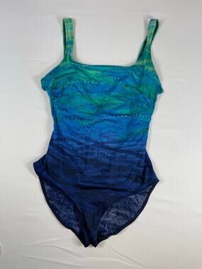Delta Burke Vintage One Piece Swimsuit Blue Ombre 20W Powernet Tummy Control